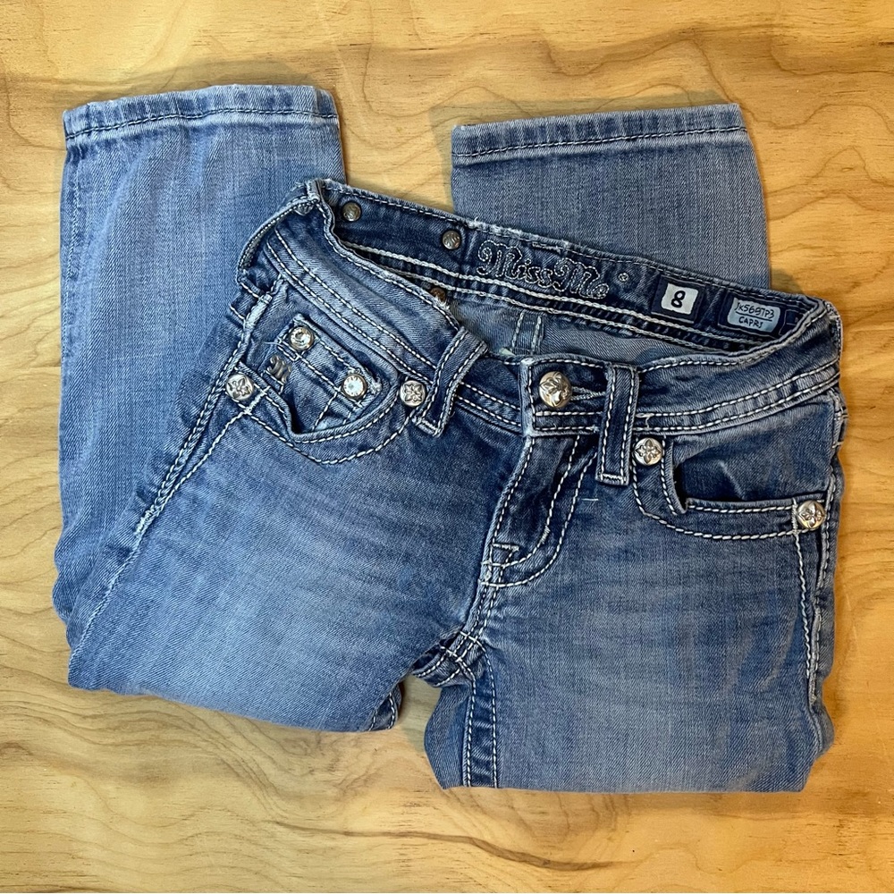 Miss Me Girls Sz 8 Capri Blue Jeans - Picture 2 of 7